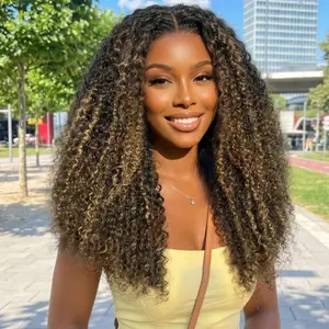 【LIVE SALE】Nadula Hair Brown With Blonde Highlights 7x5 Fluffy Curly Coily Texture Glueless Human Hair Wig with Drawstring & Natural Hairline