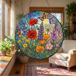 Custom Wildflower Stained Glass Suncatcher – Spring Floral Window Hanging With Butterfly – Personalized Garden Suncatcher Decor