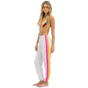 5 STRIPE SWEATPANTS - DOVE // NEON