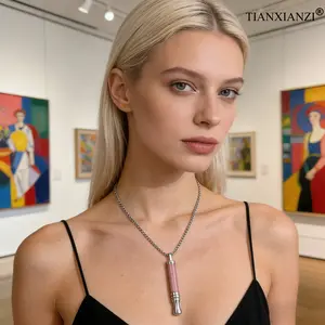 1PC Pink Crystal Aromatherapy Necklace, Minimalist Luxury Style, Essential Oil Diffuser, Replace Bad Habits, Meditation Accessory, Perfect Gift for Couples