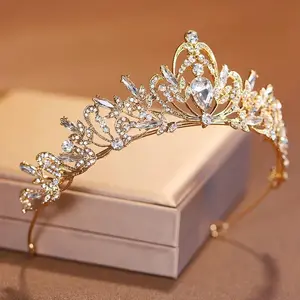 Bridal Headwear Gold-Colour Women's Full Of Classical Temperament Wedding Crown Girl Birthday Dazzling Tiaras