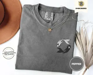 EMBROIDERED Comfort Colors Moon Spirits Embroidered Tee – ATLA-Inspired Northern Water Tribe Shirt, Ocean and Moon Spirits, Koi Fish Yin and Yang Anime Shirt