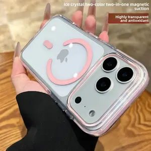 For iPhone 17 Pro Max 17 Pro 16 Pro Max 16 Pro 15 14 13 Smartphone Case Casing Clear Ice Crystal Dual Color Magnetic Airbag Shockproof Full Protective Cover