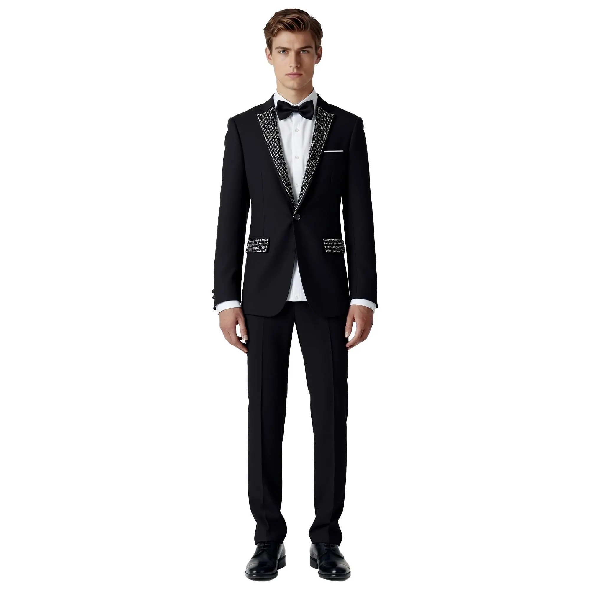 Men's Classic 3-Piece Formal Suit with Rhinestone Notched Lapel - Plain Breathable Blazer, Vest, and Pants for Weddings, Prom, Graduation, Formal Wear, Set, Longsleeves, Polyester, Rhinestones, Hand Wash, Tailored Fit, Menswear, Matching, Long Sleeve, Fit