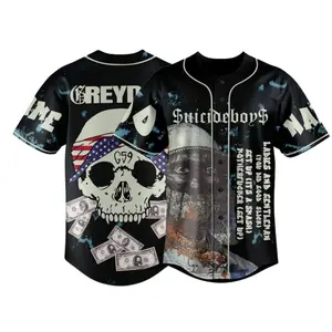 G59 Men's Gothic Skull Graphic Baseball Jersey, Vintage Punk Button Shirt All Over Print, Streetwear Jersey, Gift For Him Her