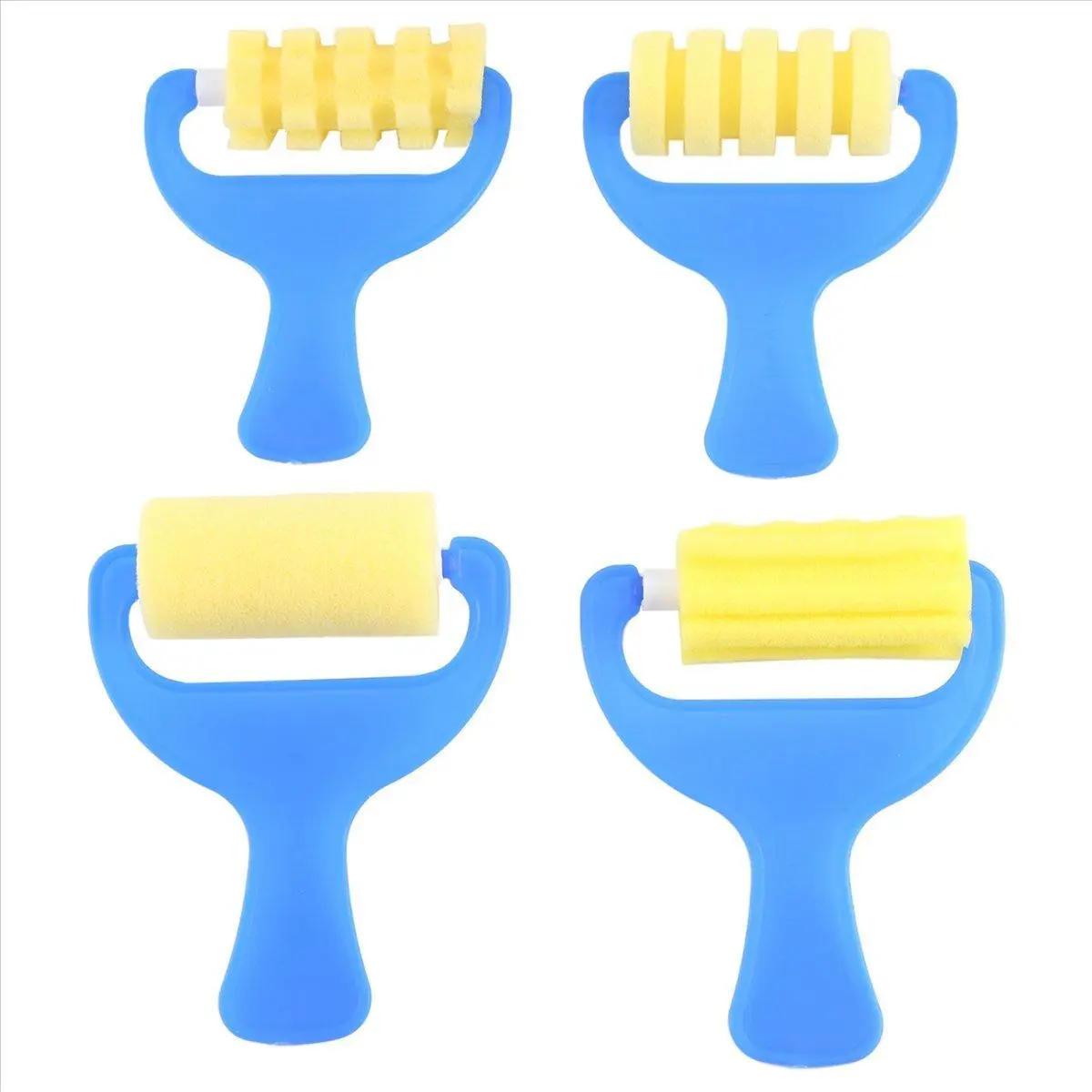 Kids' Sponge Painting Tool, Set of 4 Patterned Rollers with Soft Sponge Tips and Easy-Grip Plastic Handles for DIY Art Projects, Plastic Handle