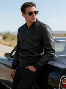 The black baseball collar leather jacket, Coats, adds a touch of delicacy to the baseball collar, while the smooth leather surface exudes confidence, making it suitable for daily streets, motorcycle flight suits, and business casual wear
