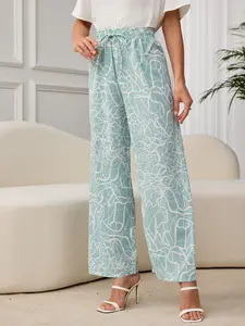Women's Long Wide Leg Pants Loose Fit Elastic Waist, Comfortable Casual Party Wear, Versatile Floral Print Trousers, Vibrant Pants Women