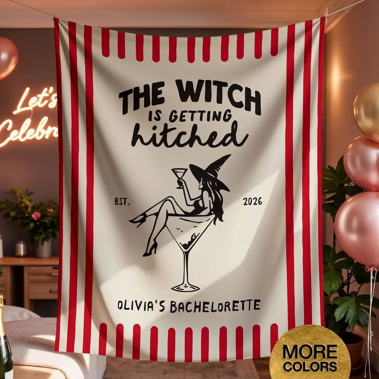 Witch Bachelorette Banner Halloween Witch Is Getting Hitched Tapestry Personalized Bachelorette Sign Decor Bachelorette Backdrop Skeleton