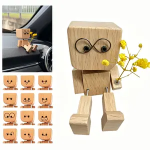 Multifunctional DIY Wooden Figure Car Dashboard Decoration, Office Desktop Display Ornament, Birthday Gift Accessory, Car Interior Decoration, Car Trinkets,   Car Dashboard Accessories with 12PCS Magnetic Expressions, Car Trinkets
