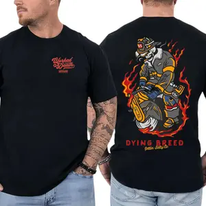 Firefighter T-Shirt, "Dying Breed" Graphic, Funny Skeleton Fireman Design, Premium Workman Shirt for First Responders