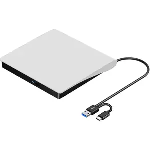 External CD DVD Drive for  Laptop, USB 3.0 & USB-C CD DVD Reader Writer Burner Player ROM/RW Portable Optical Disc Drive for  MacBook Pro, iMac, Windows 11/10/8/7 Computer PC, White