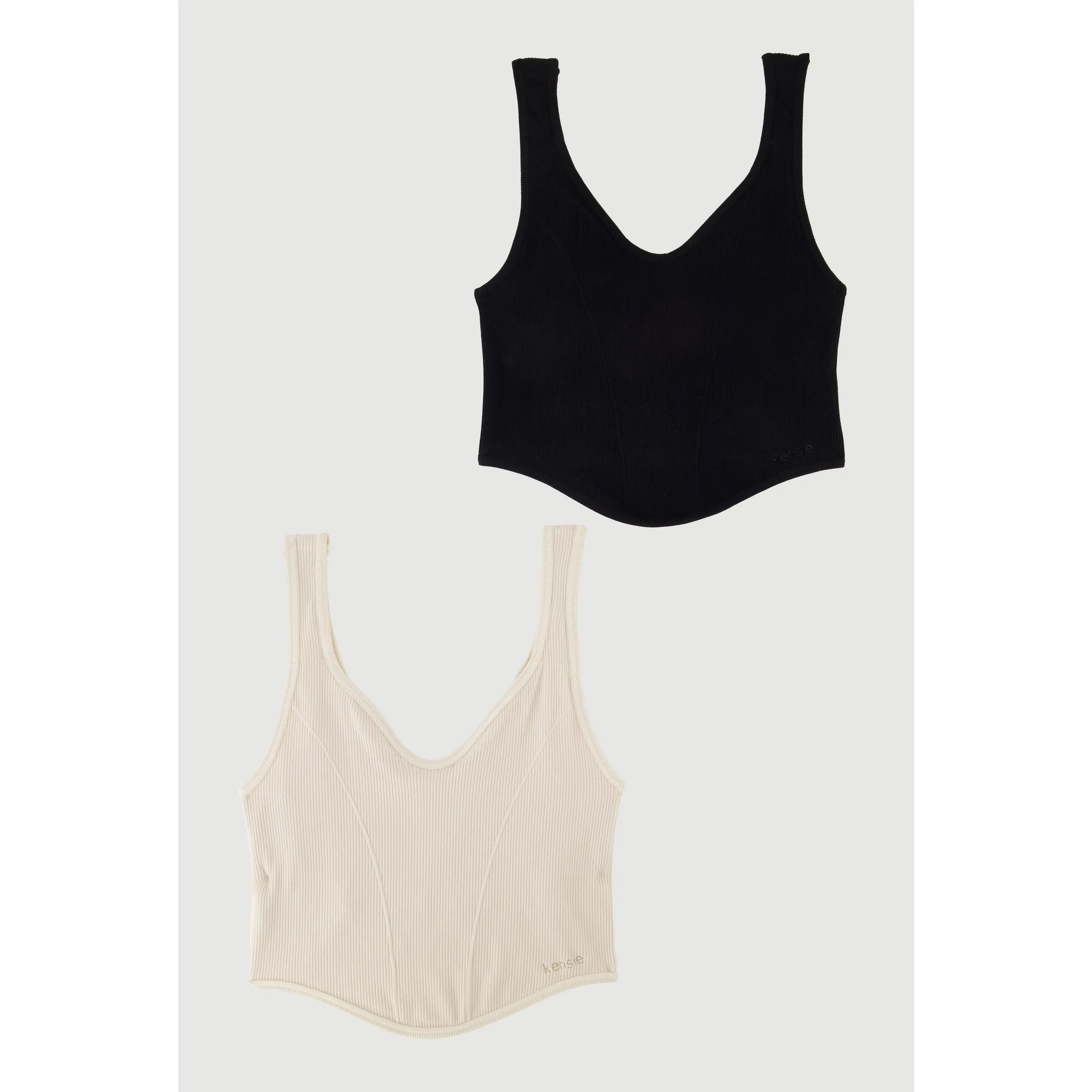 Ribbed Knit V-Neck Bralettes with Shelf Bra 2-Pack