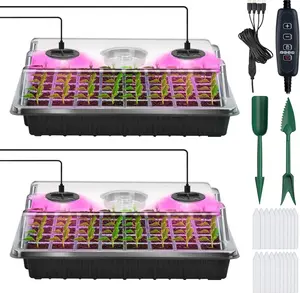 #ShopWith[CommerceLite] Black Seed Starter Tray with Grow Light, 80 Cells Seed Trays, Timing Controller, Adjustable Brightness, 2 Pack, Humidity Domes Included