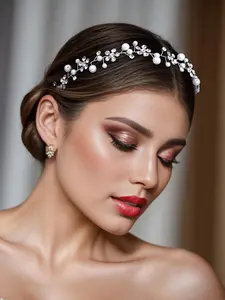 Faux Pearl & Rhinestone Decorated Bridal Headband, Elegant Bridal Headwear for Wedding Bridal Party Formal Occasions, Minimalist Headwear Suitable for Thick Hair