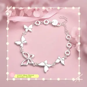 Bestselling S925 Silver Plated Butterfly Bracelet, 20cm (7.87") Adjustable Fashion Trendy Women's Bracelet Jewelry Gift, Anti-Tarnish and Fade-Resistant, Suitable for Daily Wear, Versatile Style & Hypoallergenic, Perfect Gift for Your Loved One.