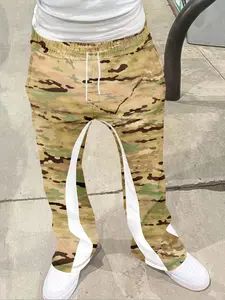 Men's Loose Fit Tactical Camo Print Pants, Casual Sports Long Pants, Streetwear Vintage Style, Fitted Geometric Pattern, Camo Sweatpants