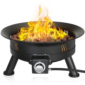Arlopu 24''Propane Fire Pit,58,000 BTU Portable Smokeless Firebowl with Self Igniter,Cover,Lava Rocks,Gas Cylinder Holder for Camping，Outdoor Living,Patio,Backyard,Tailgating