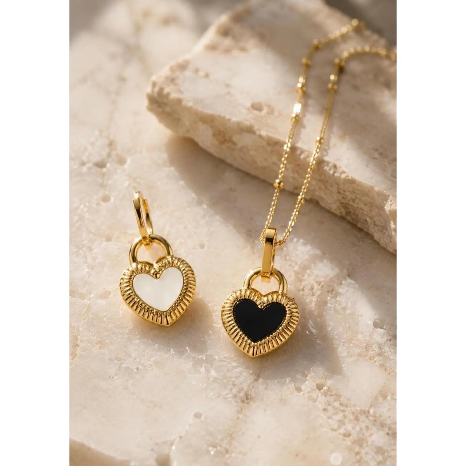 Mia Necklace - Reversible Black White Heart Necklace