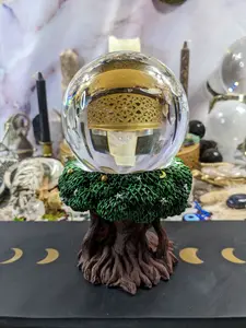 Yggdrasil Cosmic Tree of Life Gazing Ball Stand Celtic Norse Mythology Sphere Holder Moon Stars Divination Altar Wiccan Seer Scrying Orb