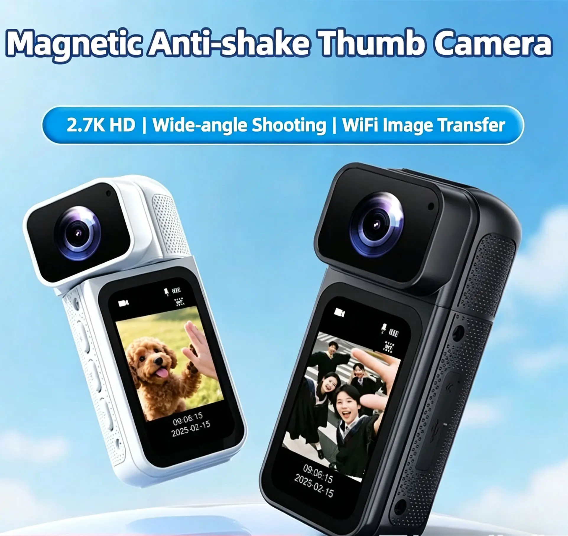 Portable Magnetic Action Camera - 2.7K Ultra HD CCD, 180° Rotatable Lens, WiFi Live View, Anti-Fall Protection, DC-5V, .MOV Files, for Vlog Cycling Shots, Basic Version with 128GB Memory Card, Black Outdoor Digital Camera