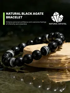 Natural Black Agate Delicate Bracelet  Comes with an innate sense of 'stability' energy, symbolizing steady luck and a calm mind. It can soothe inner restlessness, anxiety, and panic; handcrafted with personalized stacking / niche styling, an eye-catchin