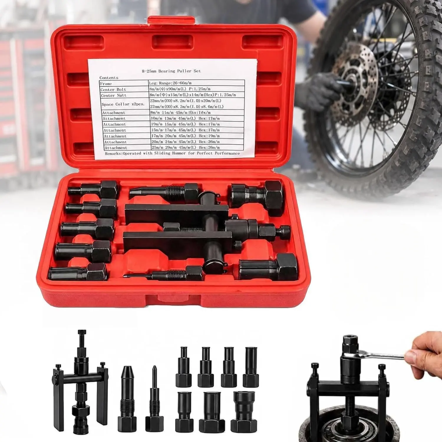 10PCS Heavy Duty Blind Hole Bearing Puller Tool Set, Professional Blind Hole Inner Bearing Extractor & Removal Tool Set for 8-25mm Bearings, Suitable for Various Motorcycle Wheel Bearings