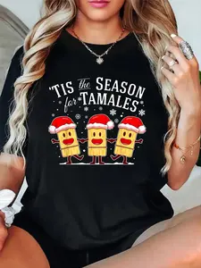 100% Cotton T shirts Tis The Season For Tamales Christmas Funny Mexican T-Shirt T-Shirt Breathable & Comfort Fit Tee Women,Short Sleeve Crew Neck Top for All Seasons,Graphic Tees Women Tops
