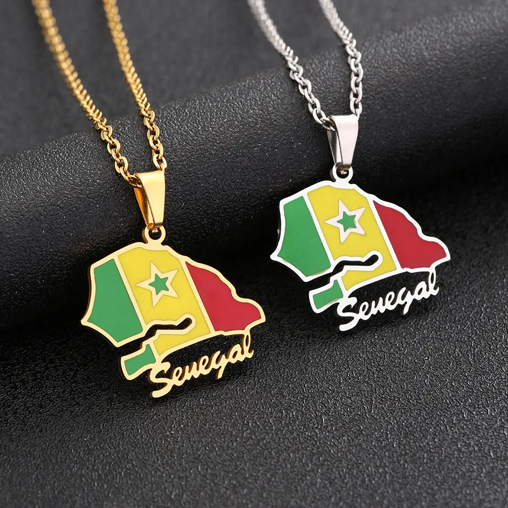 Senegal Flag Map Pendant Necklace | 2026 Football Events | Football & Basketball Fan Style | Fashion Jewelry | Couple Style | Gift Selection | Gift For Him or Her