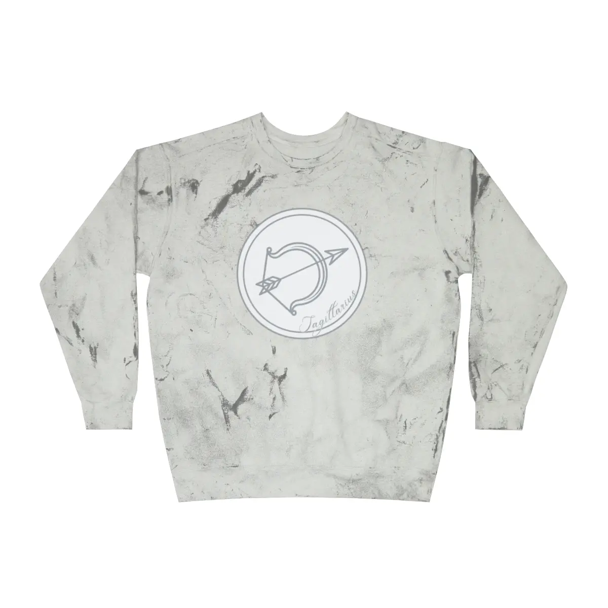 Printify Men's Sagittarius Archer Crewneck Pullover Sweatshirt, Unisex Longsleeves Cotton Blend Twill Top, Round Neck, Loose Relaxed Fit, Color Blast Effect, Double Needles, Multi-Size Including 2XL