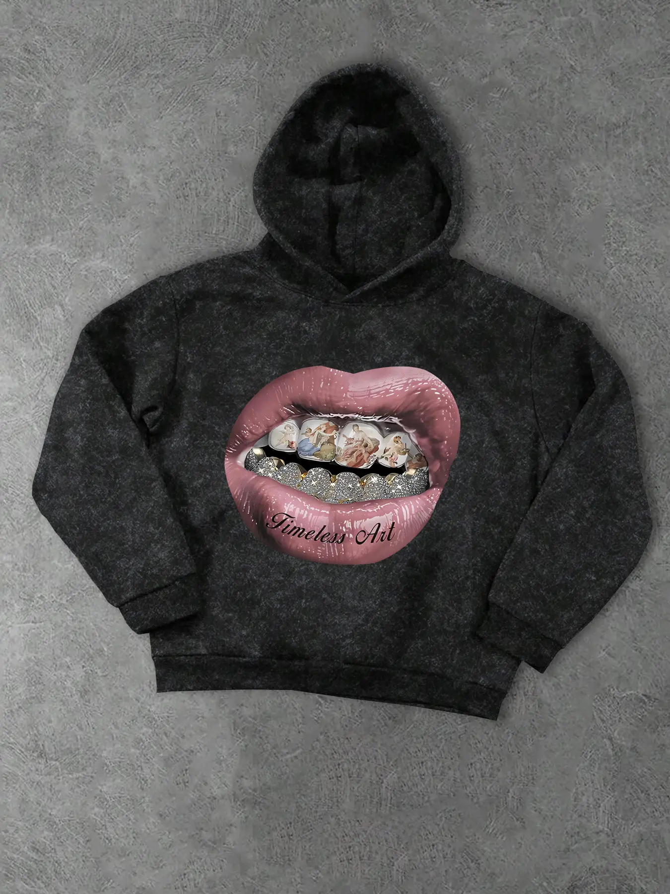 Men's Hooded Sweatshirt with Lip Print, Vintage, Street Style & Artistic Design, Loose Fit for All Body Types