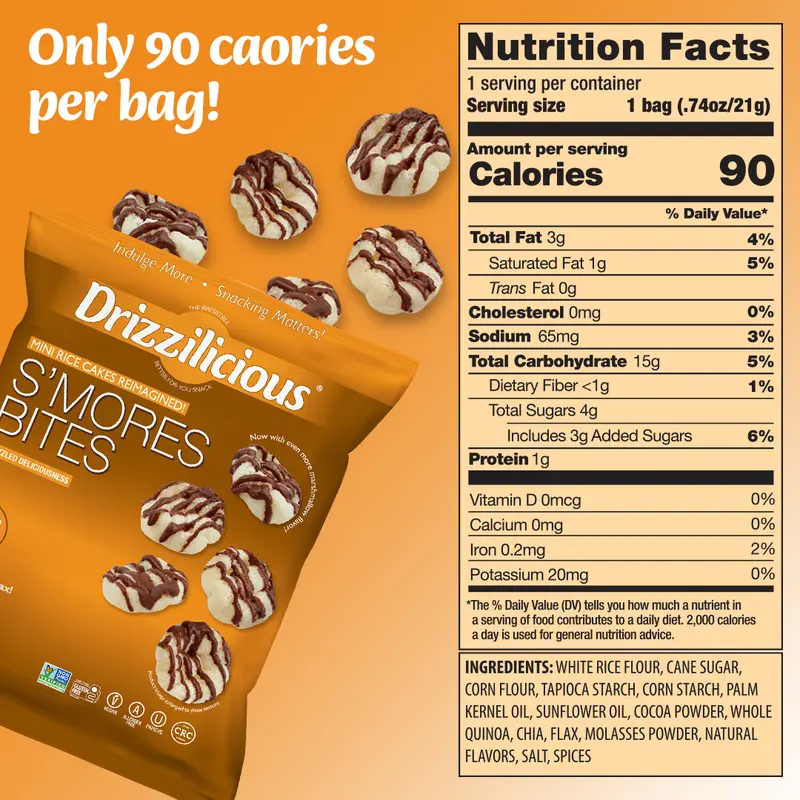 12 Pack - Drizzilicious Mini Rice Cakes Variety Pack [Cookies & Cream, Birthday Cake, S'mores] 0.74 oz Snack Packs Dessert