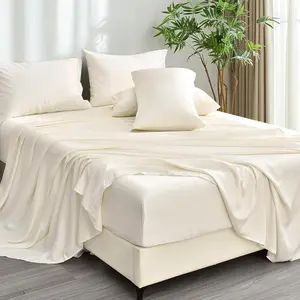 6 count  Rayon Derived from Bamboo_ Sheets Set  Size, Cooling Sheets for Hot Sleepers, Wider Elastic Band & 16" Deep Pocket, Luxury Silky Soft Breathable Bedding Set & Pillowcase, Cream White