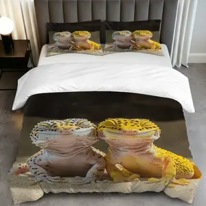 3PCS Duvet Cover Set, 1 Duvet+2 Pillowcases(Without filler), Gecko Reptile Lizard Animal Fun Nature theme, Easter bedding set, Cozy Stylish Unique Suitable for decoration bedroom living room guest room studio.