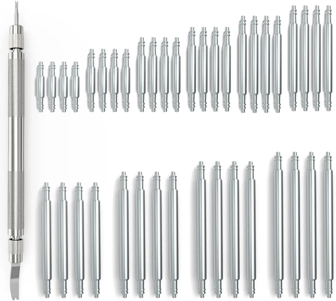 Watch Band Pins Replacement Kit with 40 Count Heavy Duty Stainless Steel Watch Pins 6 Sizes Diameter 1.5mm & 4 Sizes Diameter 1.8mm Watch Spring Bar
