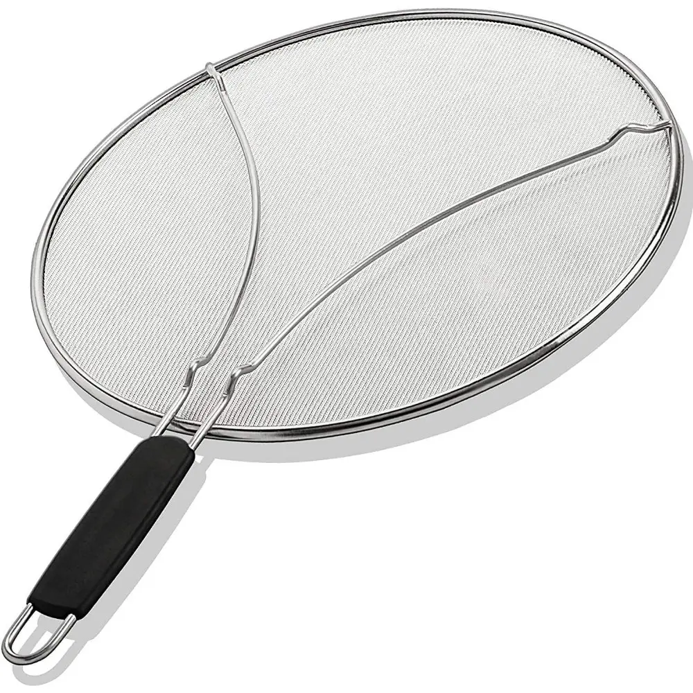 13-Inch Stainless Steel Splatter Screen - Kitchen Cookware Accessory, Extra Fine Mesh, Dishwasher Safe, Sturdy Over Flames, Backsplash Protector, Fits Most Pots Pans Skillets, Reduces Kitchen Odor, Protects From Hot Spitting Oil