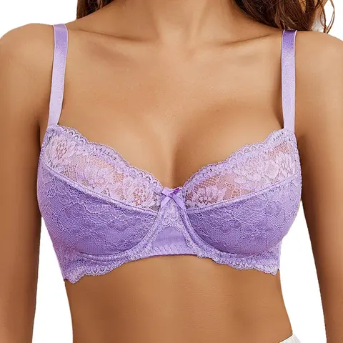 Avidlove Women's Lace Bra Mesh Balconette Underwire Unlined Everyday Bra Lingerie