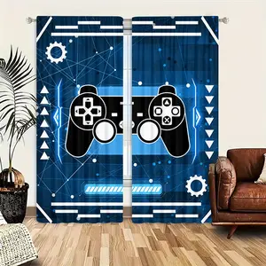 2pcs Creative Pattern Half-Blackout Curtains, Artistic Style, Suitable for Kitchen, Living Room, Bedroom, Bathroom, Game Room