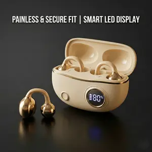 Fluffdrip Yxg-10 Ear Clip Wireless Earbuds, Bluetooth 5.4 Open Ear Headphones Painless Wear, LED Digital Display Stereo Sound, Sports Earphones for iPhone & Android, Long Battery Life No Falling Out