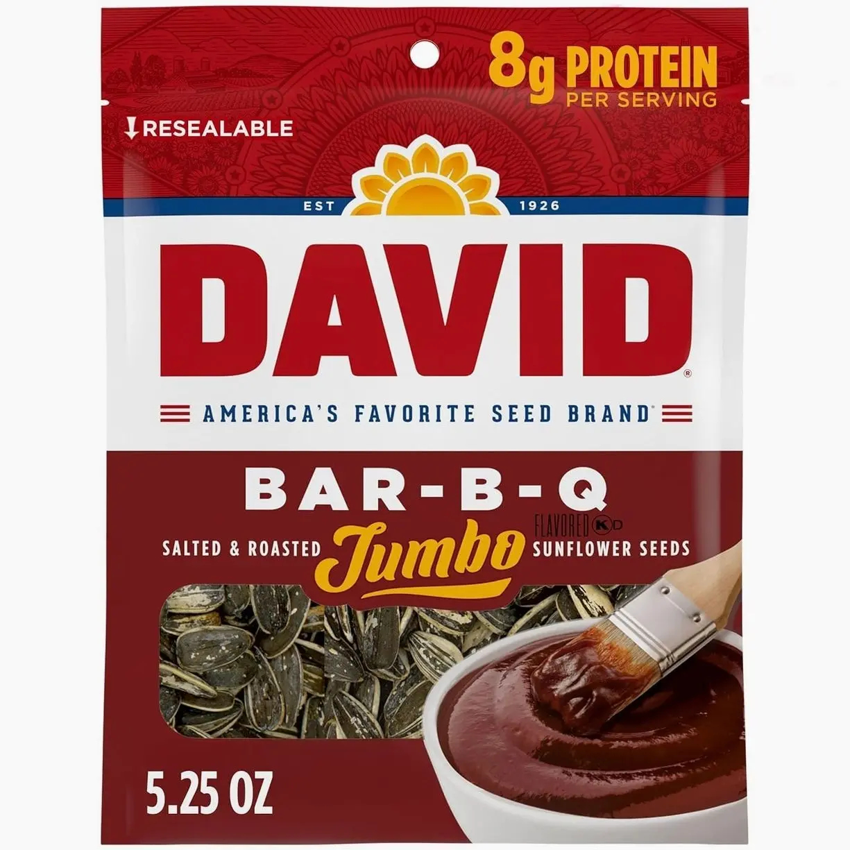 DAVID Jumbo Sunflower Seeds, Bar-B-Q Flavor, Easter Basket Stuffer for Baseball Players, 5.25 oz.