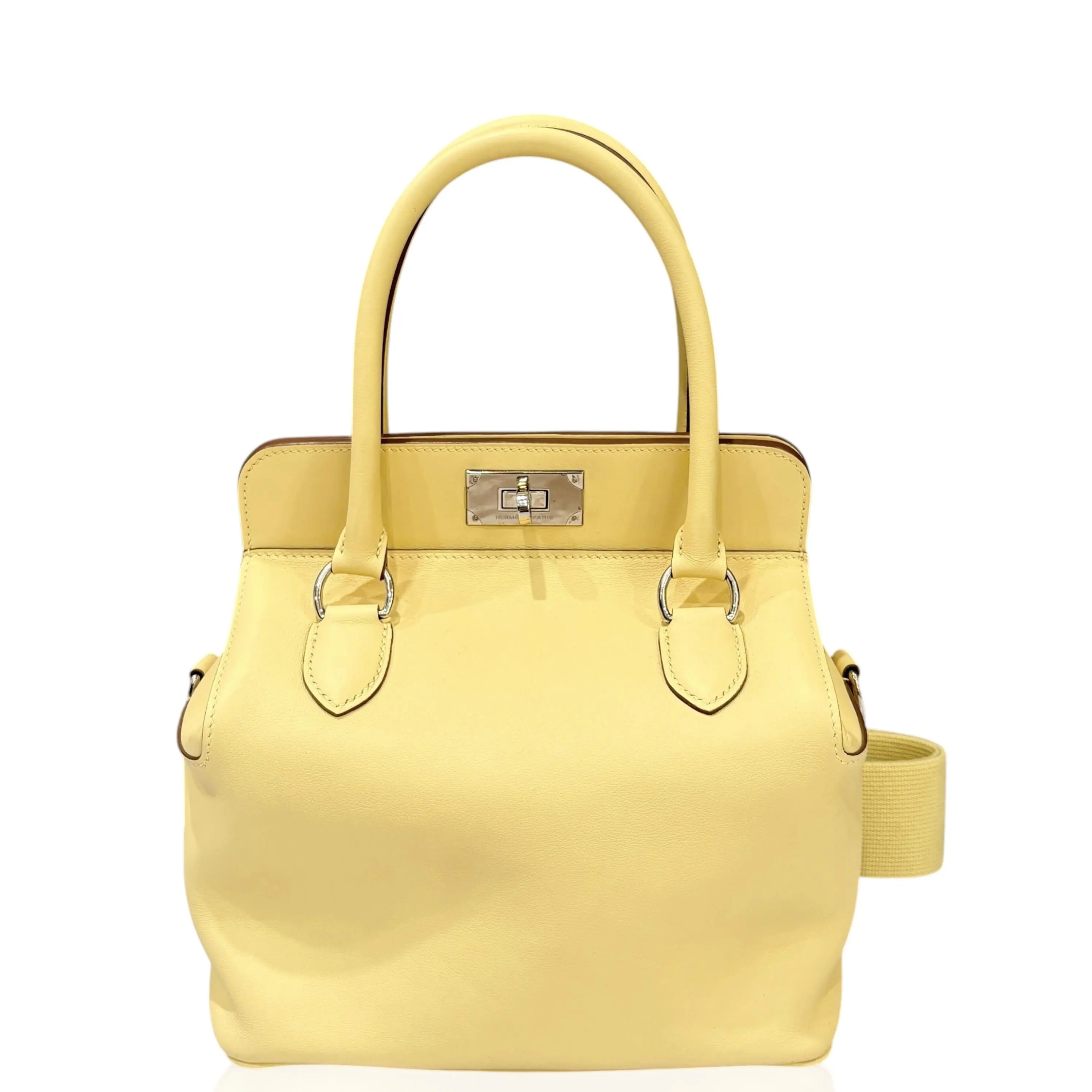 Pre-owned HERMÈS Leather tote bags Hermes Toolbox 20 Swift 1Z Jaune Poussin (la070926a0)