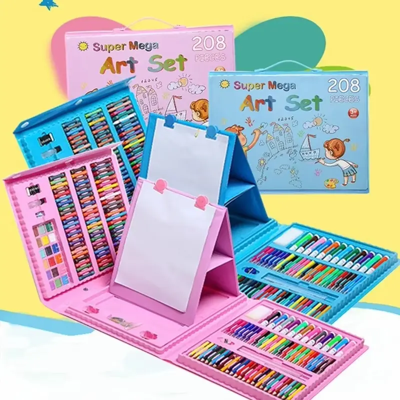 208 pcs watercolor pens, student watercolor pen set with easel, creative art supplies, Coloring Materials Set, children's painting set art kit, children's gift