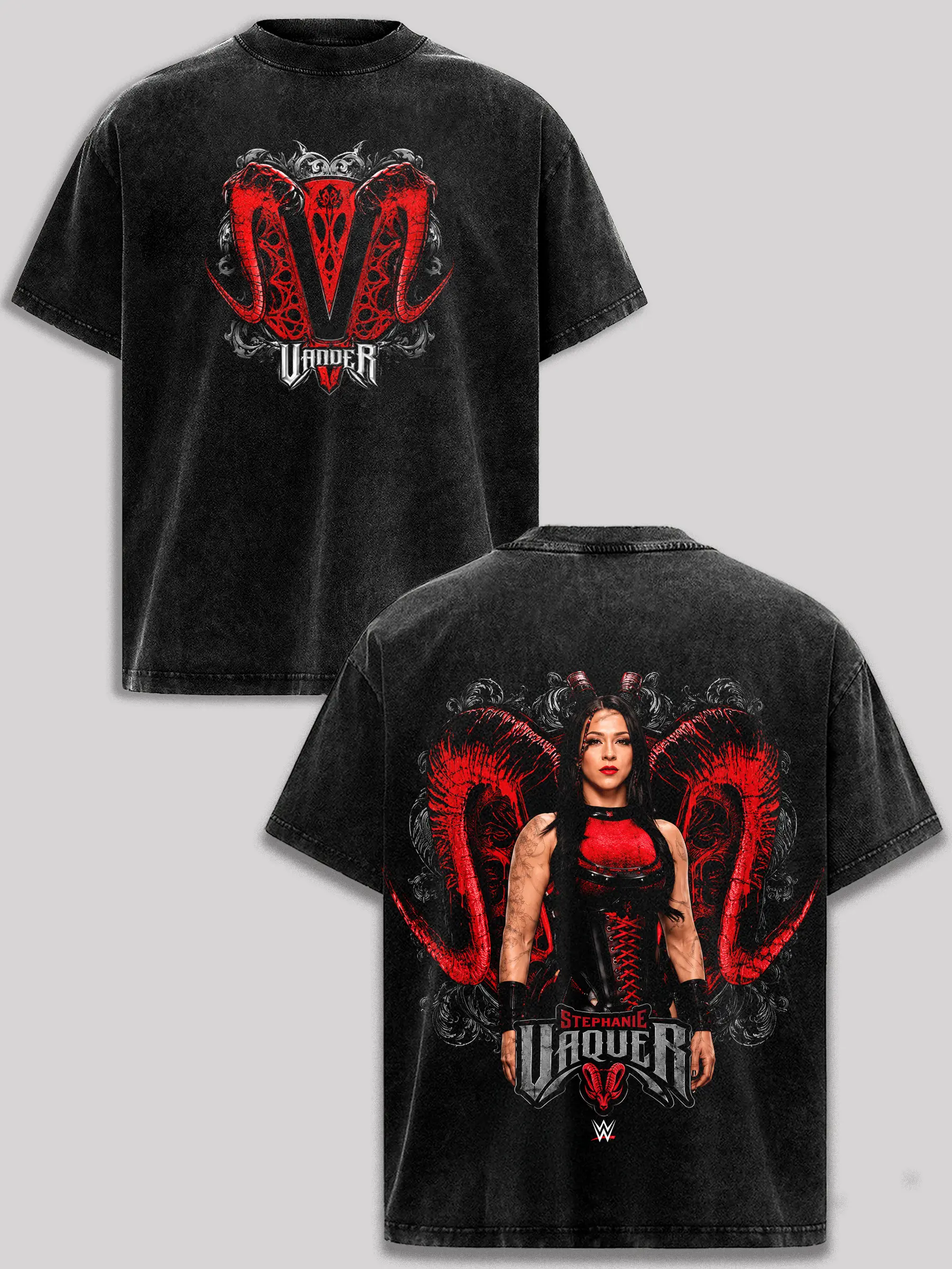 Stephanie Vaquer Vintage Washed T-Shirt WWE NXT Stephanie Vaquer La Primera Wrestling Graphic Tee Women's Champion Heavyweight 100% Cotton Oversized Acid Wash Black Shirt Retro Streetwear Casual Distressed Soft Breathable Durable Pre Washed Unisex Gift