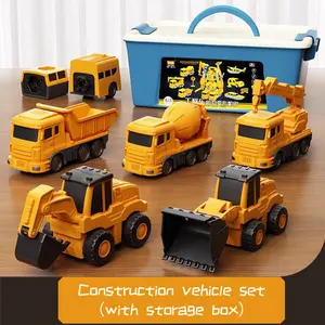 Magnetic Building Block Engineering Vehicle Set 16-Piece Kids Toy with Storage Box DIY Assembly Educational Creative Puzzle Perfect Birthday or Children's Day Gift