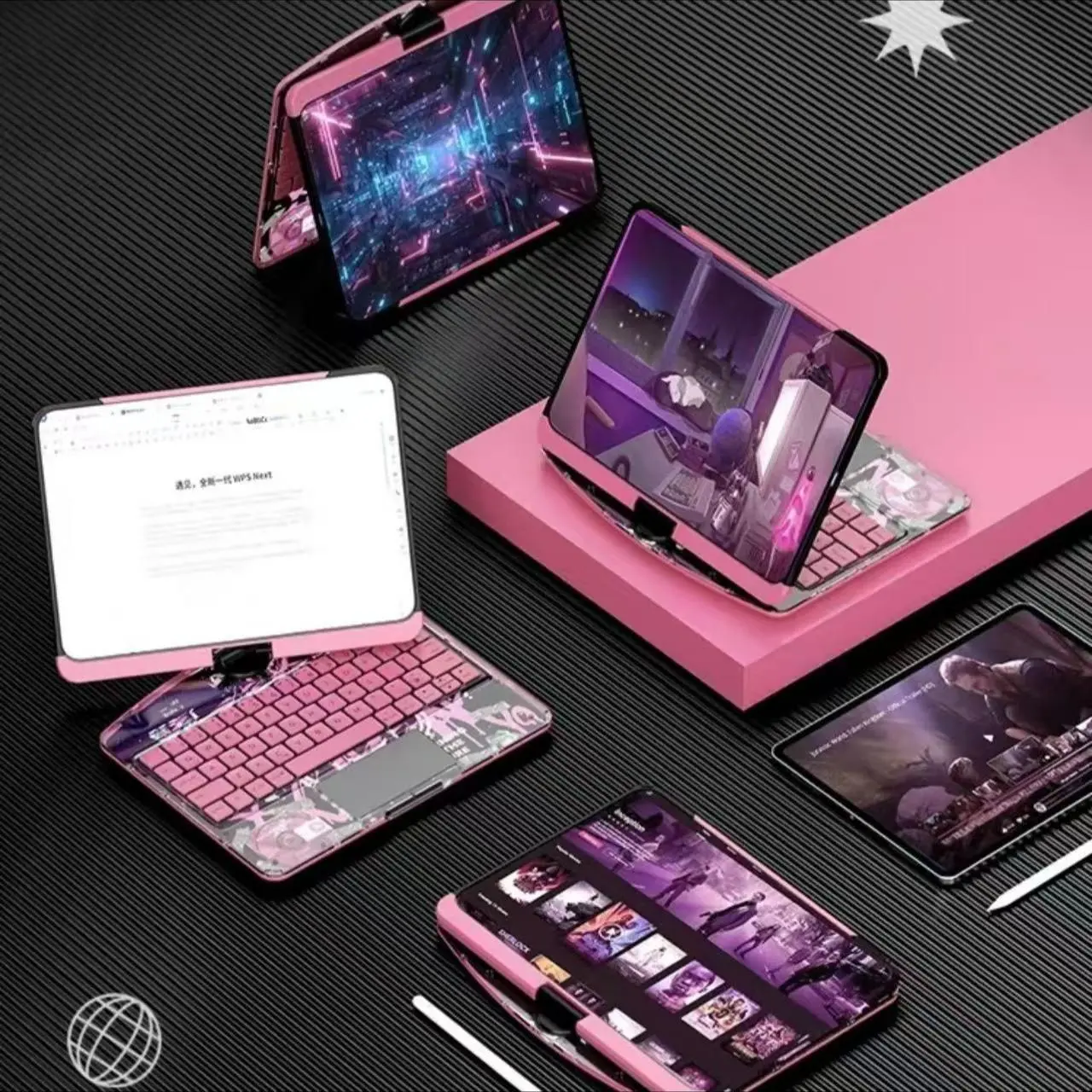 Latest 360 Swivel Portable Rechargeable Keyboard withY2K style tranparent case for iPad TabletAccessories ipad case