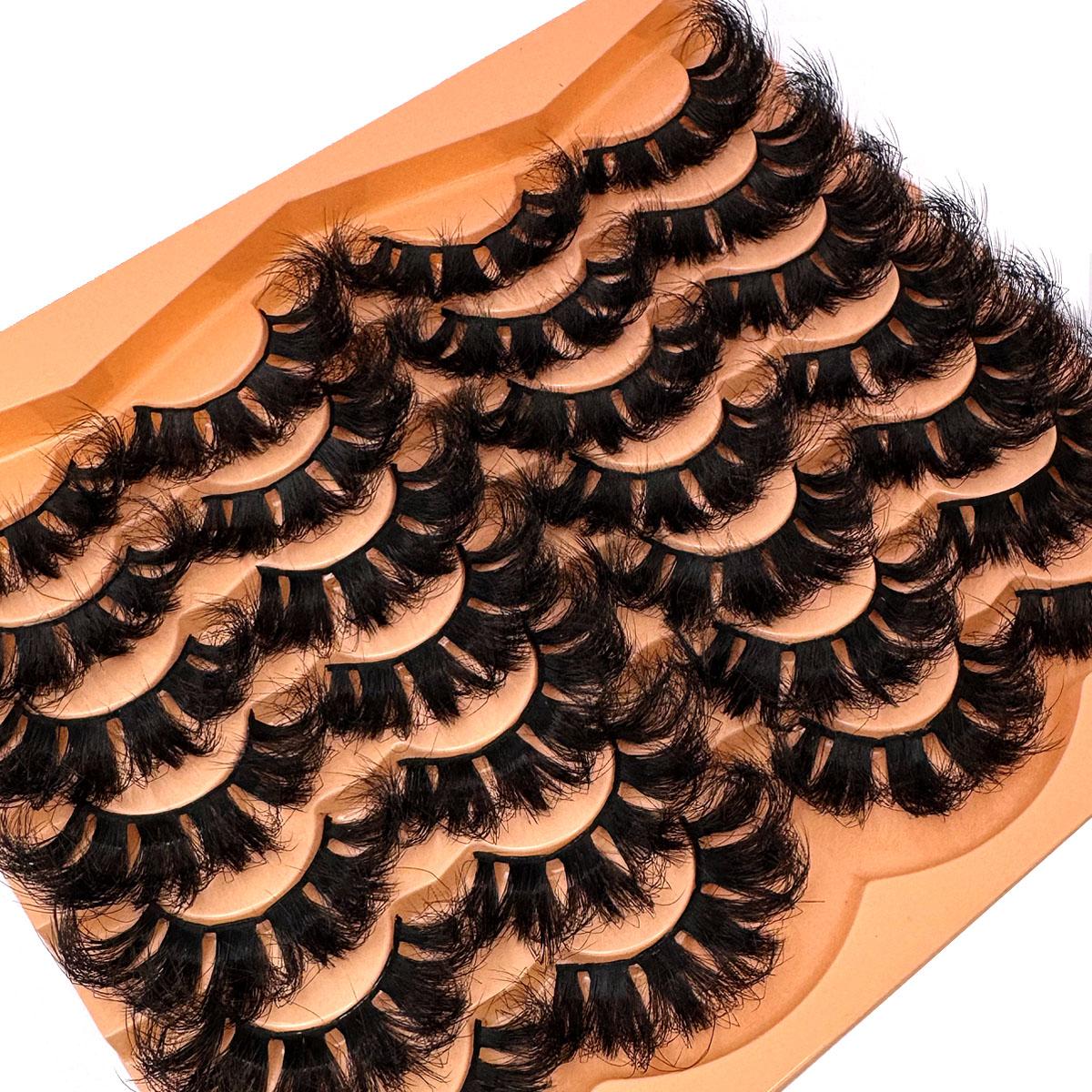 UMIRYAO 14 Pairs Thick, Elegant D-Curl Fluffy Faux Mink Eyelashes, 3D Natural Looking Soft Wispy Russian Curl Dramatic Messy Mink Lashes, Full Strip Lashes Extension For Beauty Makeup, Reusable For Daily And Party, Great Gift