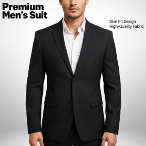 Men’s classic slim-fit suit jacket with two buttons, solid color, minimalist business casual style (single suit jacket). Lightweight and breathable professional attire for everyday commuting, business office, wedding receptions, and date outings—versatile