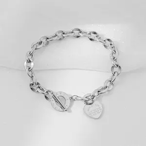 Fashion Simple Heart Charm Link Bracelet, Stainless Steel Jewelry for Women for Party, Daily Clothing Decor, Trendy All-match & Exquisite Jewelry for Birthday Gift
