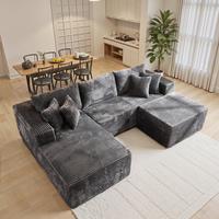 108" Grey U/L Shaped Sofa With Ottoman