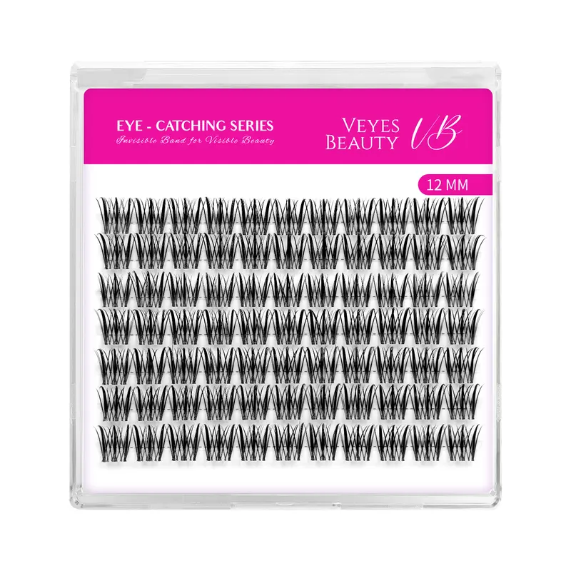 VEYESBEAUTY VB-Flutter Single Length Polybutylene Terephthalate Fiber Cosmetic Lashes - Invisible Band Eyelashes, Fluffy Lashes Clusters, Wispy, Lightweight Soft, Makeup-Ready Individual Eyelash Extensions for Beauty Makeup